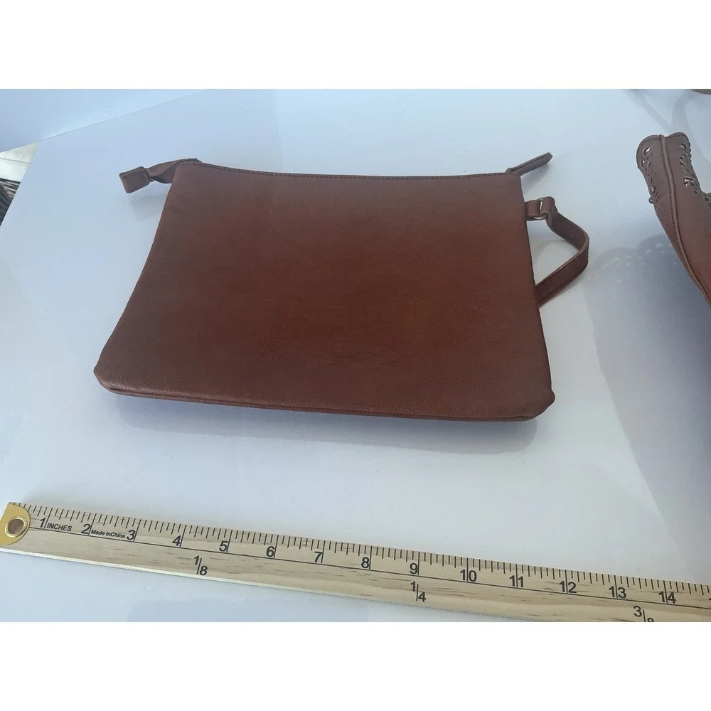 American West Bandana Tote Bag Brown Faux Leather Laser Cut Purse‎